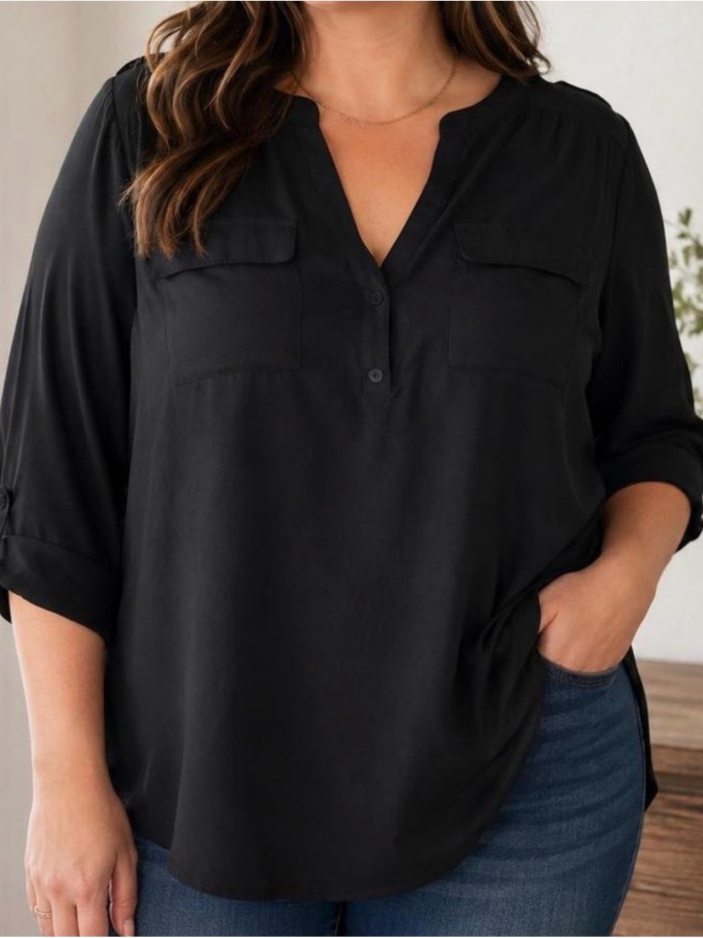 Torrid Harper Georgette Black 3/4 Sleeve Blouse Size 5X NWT